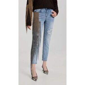 Hellessy Yasuke Jeans Distressed Fringe Embellished Women's Size 30x27‎ (Rare)
